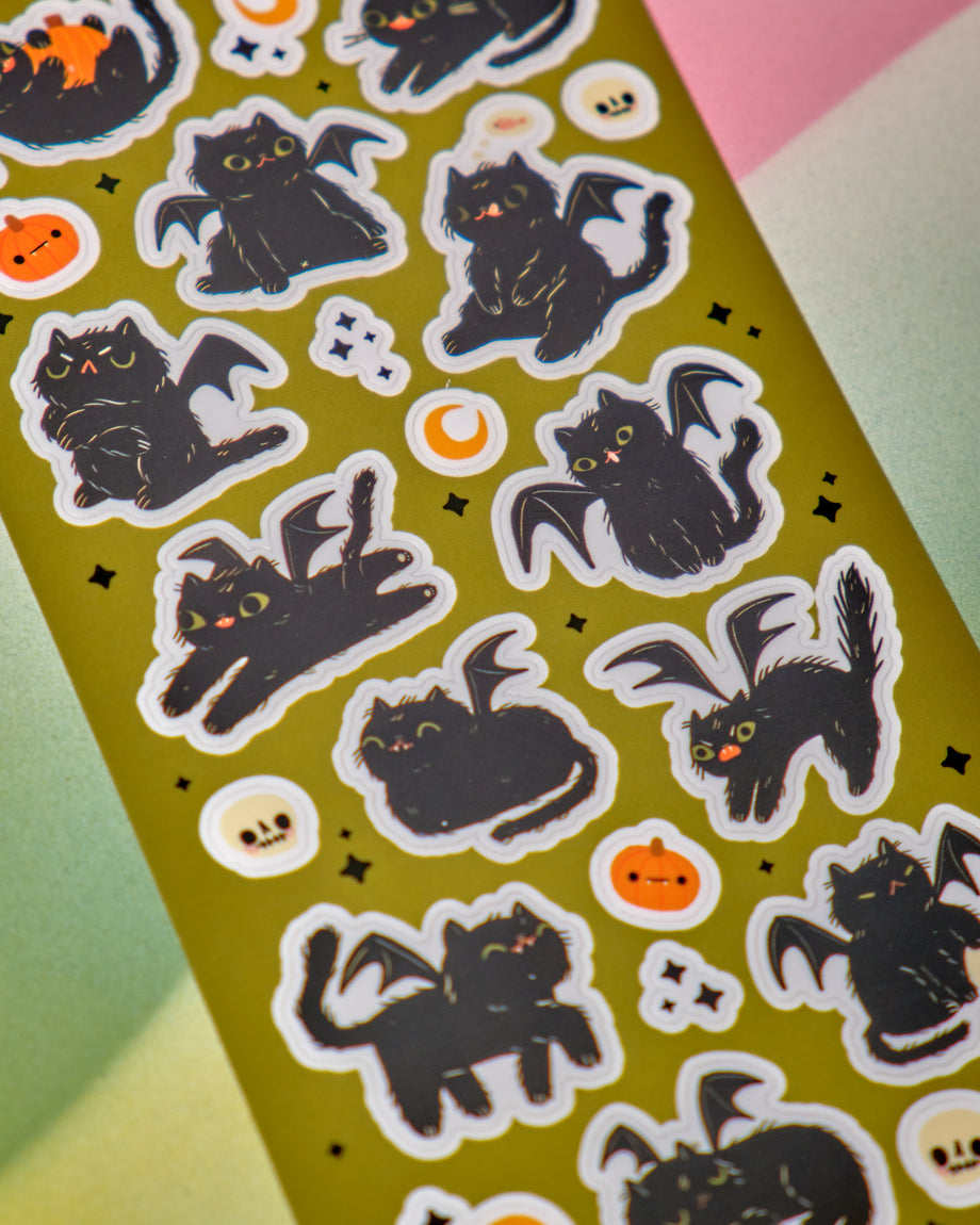 Black Bat-Cat Stickers