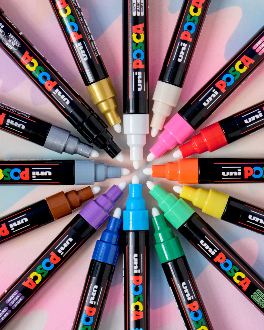 Uni Posca Paint Markers - Basic Colors, Set of 16, Fine, Bullet