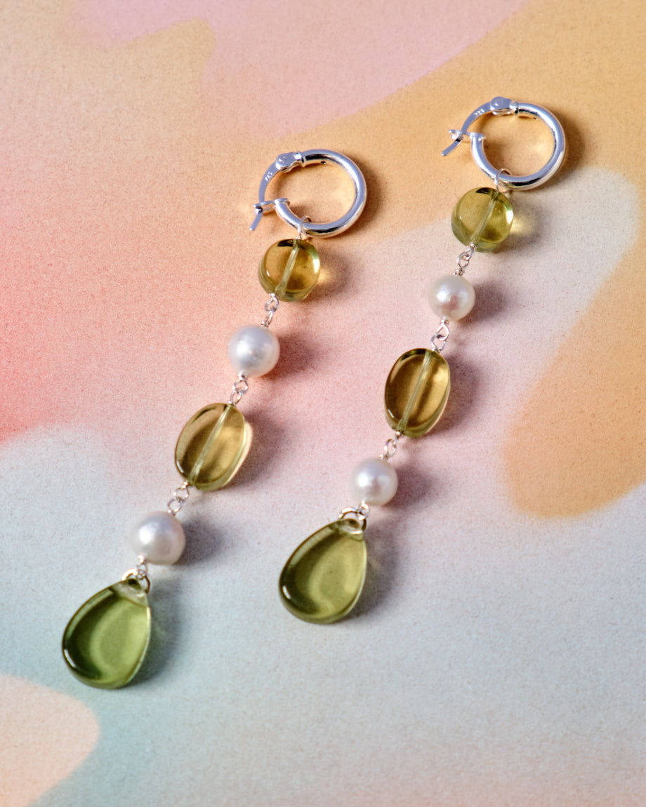 Lime Gloss Bead and Pearl Earrings – Crush